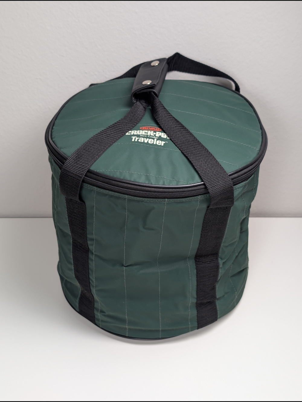 Vtg Rival Crock-Pot Traveler Insulated Bag Round 3.5 Qt Case Carrier Green